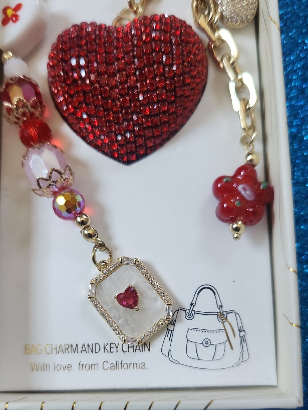 Eye candy Red Heart Beaded Key Chain Bag Charm NWT - Picture 3 of 5